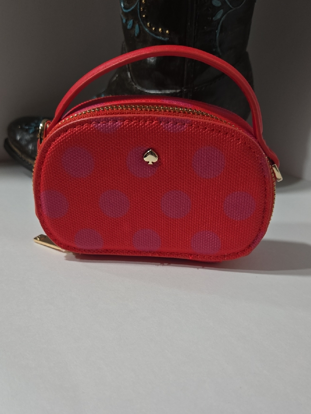 Kate Spade Red Polka Dot Mini Top Handle Bag Coin Purse.